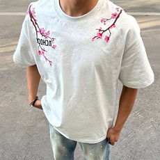 万针全刺绣工艺抖音得物高品质260克重磅纯棉双纱美式高街短袖T恤，男装T恤，电商A486