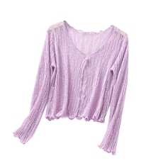 夏季一粒扣时尚修身显瘦百搭长袖防晒开衫，女装蕾丝衫/雪纺衫，北娇羊绒