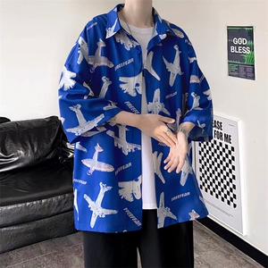 夏季潮流小飞机满印ins衬衫新款冰丝情侣装  A125-C35-P38图片
