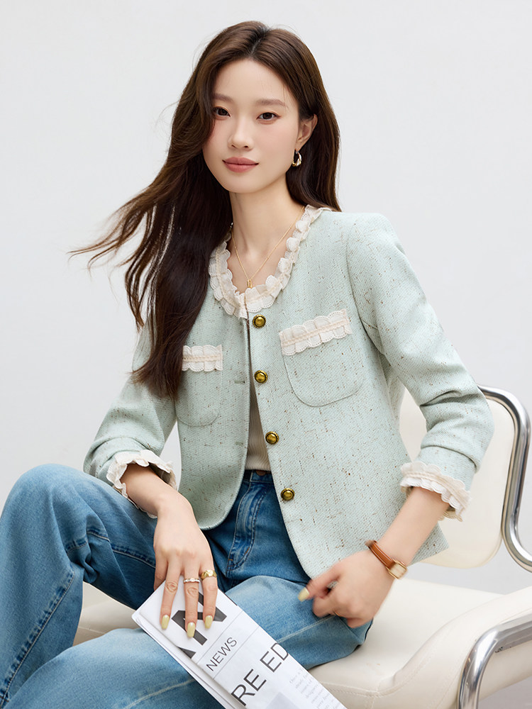 现货2025秋季新款小香风气质简约长袖短款小外套女,女装短外套,时尚风爆
