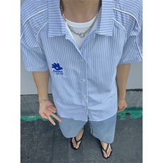 【现货】夏季新款美式潮牌条纹宽松透气翻领衬衣CY06115-TP38控58，男装衬衫，星座1004（原星座815-3）