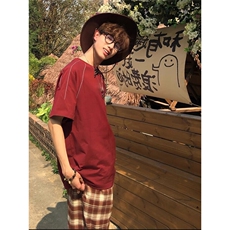 抖音得物二开240克宽松纯棉美式高街夜光反光工艺辑线短袖T恤，男装T恤，电商A486-1