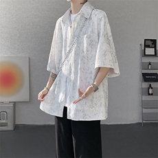 8XL-M肌理褶皱冰丝短袖衬衫男夏薄款半袖防晒衬衣外套DC28010P45，男装衬衫，电商B312