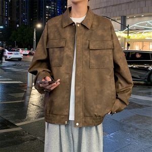 秋季新款美式复古翻领皮衣外套男情侣夹克JK231-P85图片