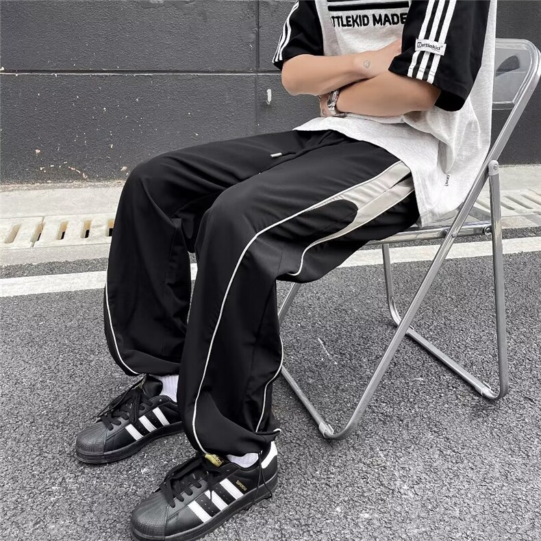 美式痞帅速干裤男夏季潮牌设计感撞色拼接束脚抽绳运动裤K842-P42,女装休闲裤,星座1001-1