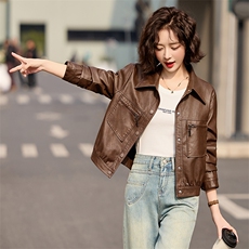 海宁真皮皮衣外套女短款2025春秋新款修身减龄气质时尚百搭皮夹克，女装皮衣，臻衣坊