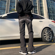 美式高街vibe风刺绣牛仔裤男ins潮牌嘻哈直筒微喇叭长裤NA17P50，男装牛仔裤，星座1116-2