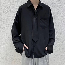 配领带纯色内搭长袖衬衫男港风帅气简单外穿衬衣C319/P30，男装衬衫，电商D202