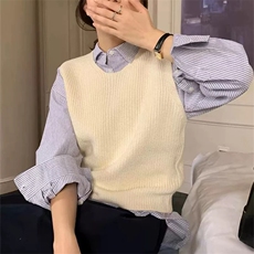 秋冬新款高端百搭显瘦V领马甲针织衫时尚气质女装毛衣外套，女装针织衫/毛衣，圣旺供货
