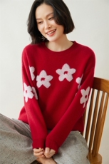 时尚提花花朵35%羊毛毛衣优雅显瘦，女装羊绒衫，迎冬羊绒