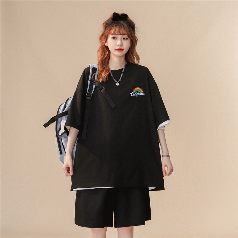 中性风2023夏季新款冰丝华夫格彩虹字母运动套装TZ857P50控68,男装休闲套装,A247A