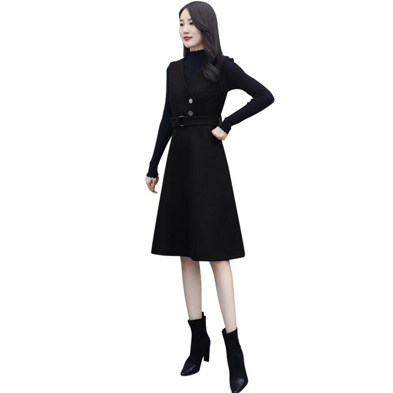 2021春秋款款小香风个性减龄连衣裙长袖纯色雅显瘦两件套,女装套装/套裙,瑶迪依秀