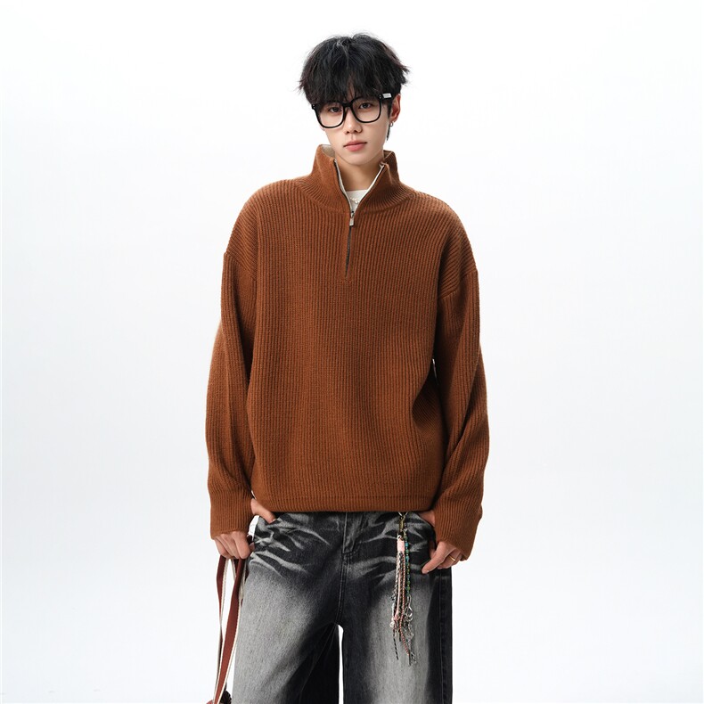 8XL-M立领半拉链毛衣男大码慵懒风宽松日系针织衫外套MY19002P78,男装针织衫/毛衣,电商B312