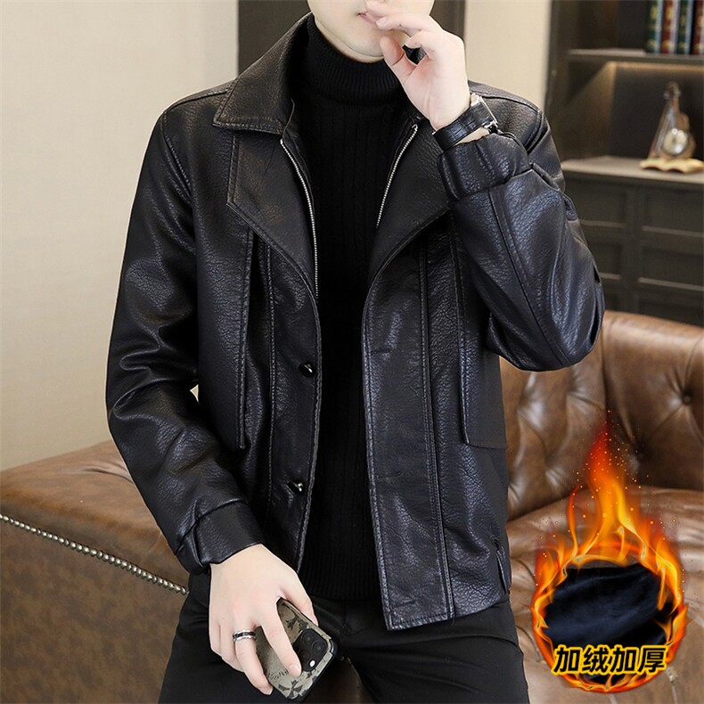 冬季新款加绒加厚假两件皮衣男百搭皮夹克外套JK988-P128，男装夹克，星座703-1