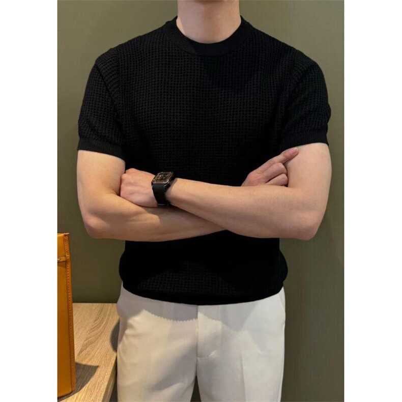 网T-2026新品针织毛衣短袖T恤凉感POLO衫T恤条纹打底衫WK43-P38,男装T恤,星座610B-1