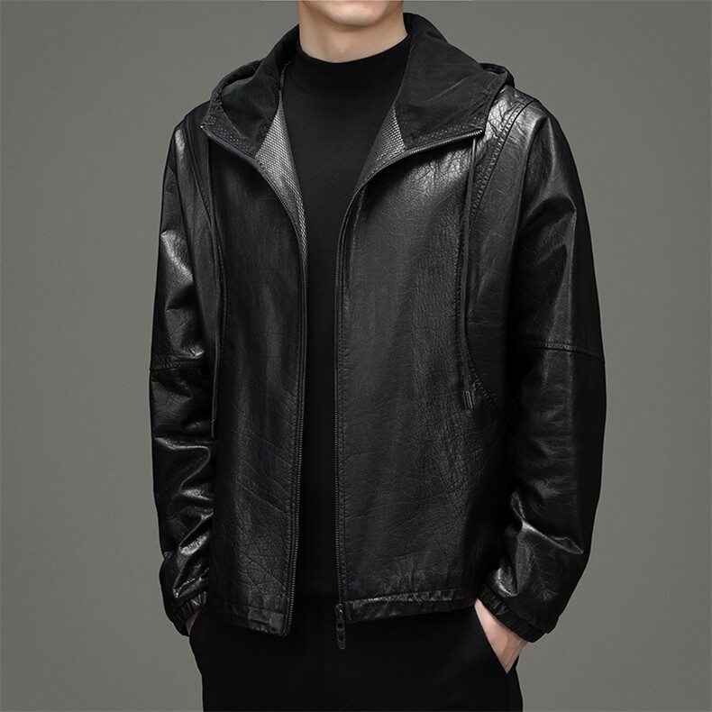 DLSN21029新款2021皮衣男头层牛皮夹克连帽商务休闲男P1130图片