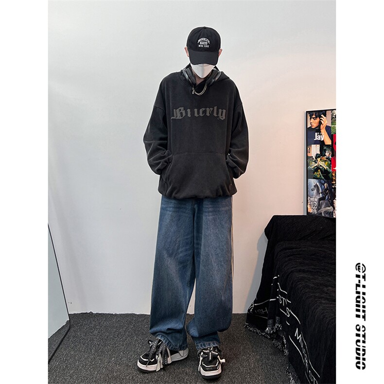 B221美式ins高街小众宽松三条杠运动牛仔裤LK23130-P60控78,男装牛仔裤,电商B221