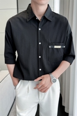 2025春季新款衬衫男士轻奢冰丝垂感短袖半袖衬衣上衣901-C38P58，男装衬衫，星座901