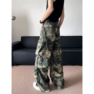 美式复古迷雾多口袋晕染迷彩裤男直筒休闲工装裤K11-P68图片