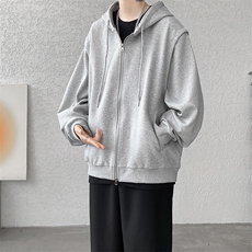 cleanfit重磅连帽卫衣男美式高街假两件开衫短款垫肩外套KS003P68，男装卫衣，电商B312