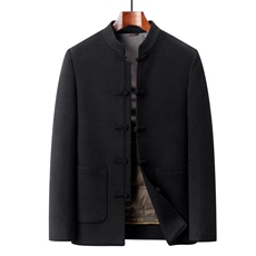 高端羊毛双面呢羽绒服唐装大衣男中年秋冬风双面呢羽绒服外套，男装羽绒服，钱塘723