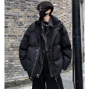 牛仔拼接棉服男款冬季假两件棉衣韩版潮流面包服外套12209-p115图片