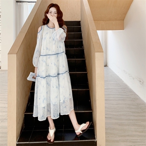 慵懒风白色长袖碎花连衣裙女2025秋季新款时尚松弛感绝美气质长裙图片