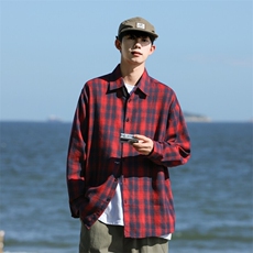 潮流格子衬衫男港风休闲长袖外套青少年男装2382P35，男装衬衫，星座1107-1