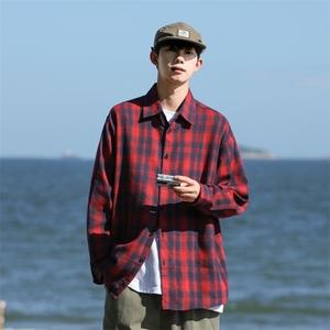 潮流格子衬衫男港风休闲长袖外套青少年男装2382P35图片