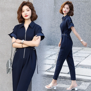 中腰夏季薄款立体裁剪连衣通勤翻领拉链装饰女装,女装连体裤,微微衣阁