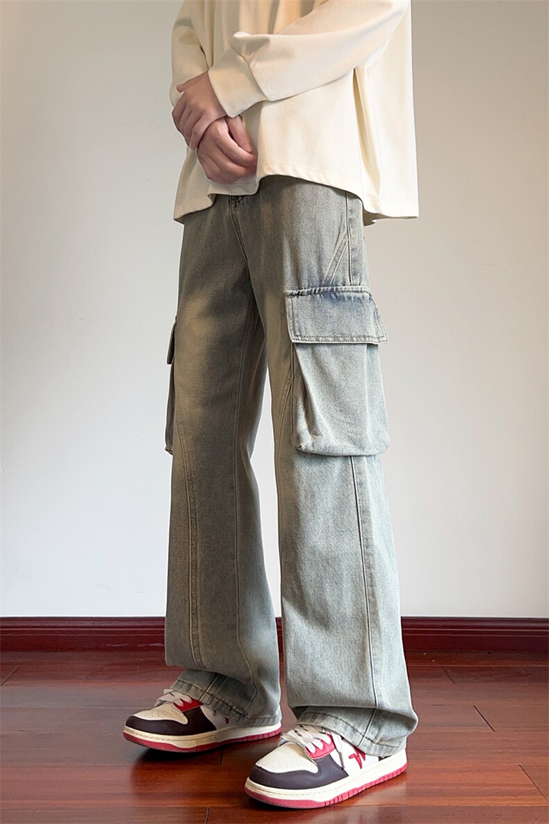 现货秋季新款微喇工装牛仔裤男美式复古水洗裤子-A2188TP55控88,男装牛仔裤,电商B241