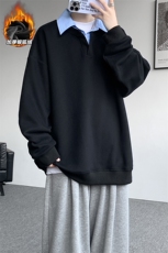重磅华棉380g假两件Polo领保暖银狐绒男卫衣W5432J加绒-特P45控88，男装棉衣，电商A001
