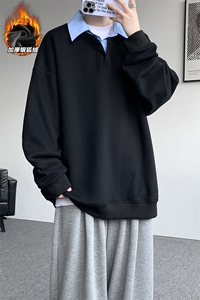 重磅华棉380g假两件Polo领保暖银狐绒男卫衣W5432J加绒-特P45控88图片