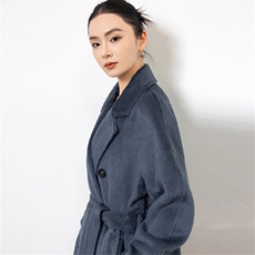 2025秋冬百搭时尚简约翻领长款带扣大衣，女装双面呢大衣，黛娇羊绒