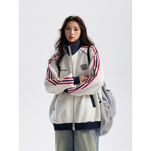 重磅400克立领三条杠撞色卫衣开衫男秋冬季宽松上衣 P75 X128图片