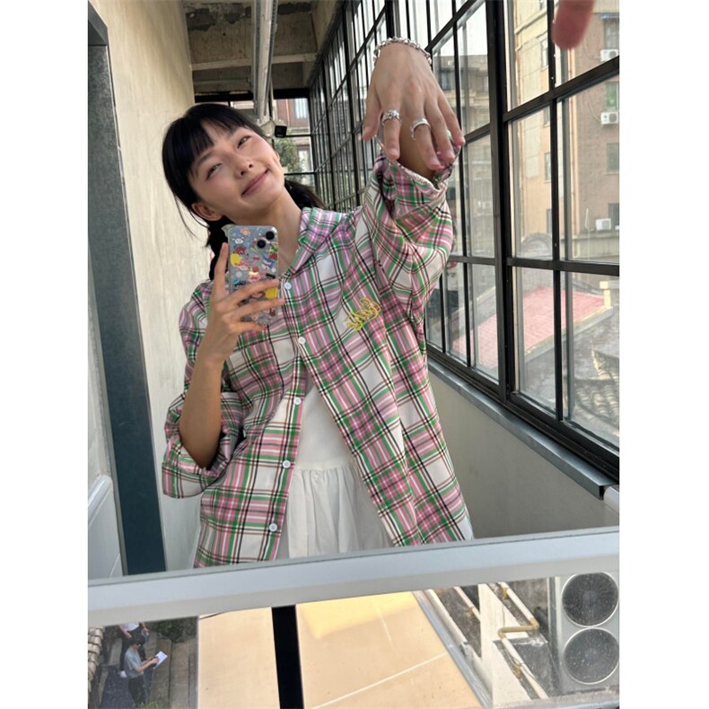 网络图现货格子衬衫男女潮流连帽宽松百搭帅气RB251-P60,男装衬衫,星座1005-6