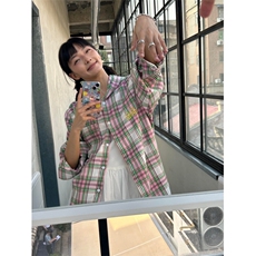 网络图现货格子衬衫男女潮流连帽宽松百搭帅气RB251-P60，男装衬衫，星座1005-6