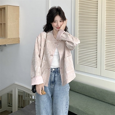 粉色新中式国风外套女2025春季新款超好看减龄小个子休闲短款上衣，女装短外套，秋水欣儿