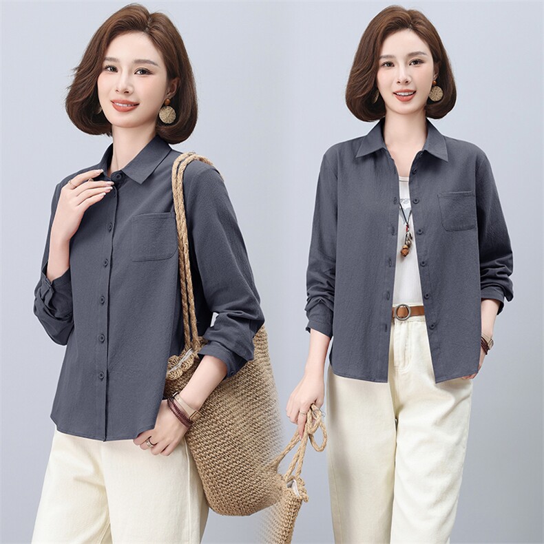纯棉衬衫女春秋新款中老年妈妈大码宽松休闲全棉外穿长袖上衣,女装衬衫,曼沙奕珂