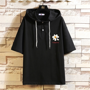 LD54059-P45 连帽短袖t恤男大码胖子带帽五分袖中袖 砖墙挂拍图片