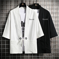 HF59098-P40风汉服男开衫外套七分袖道袍网格挂拍，男装民族服装，电商A040A