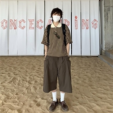 日系复古白色七分裤潮牌街头夏季宽松马裤男女休闲设计感工装短裤，男装牛仔裤，星座506A