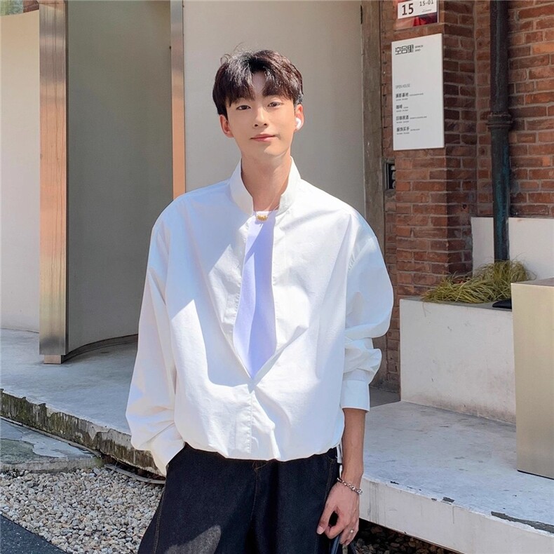 早秋简约假两件拼接设计感衬衫男女小众翻领衬衣外套7723-P52官图，女装衬衫，电商B245