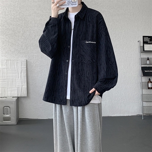 衬衫男秋季新款港风宽松灯芯绒扎染刺绣长袖衬衣CS8102-P42图片