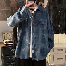 衬衫设计感小众炸街日系格子牛仔衬衣春秋季cityboy外套8015-p52，男装衬衫，星座1008