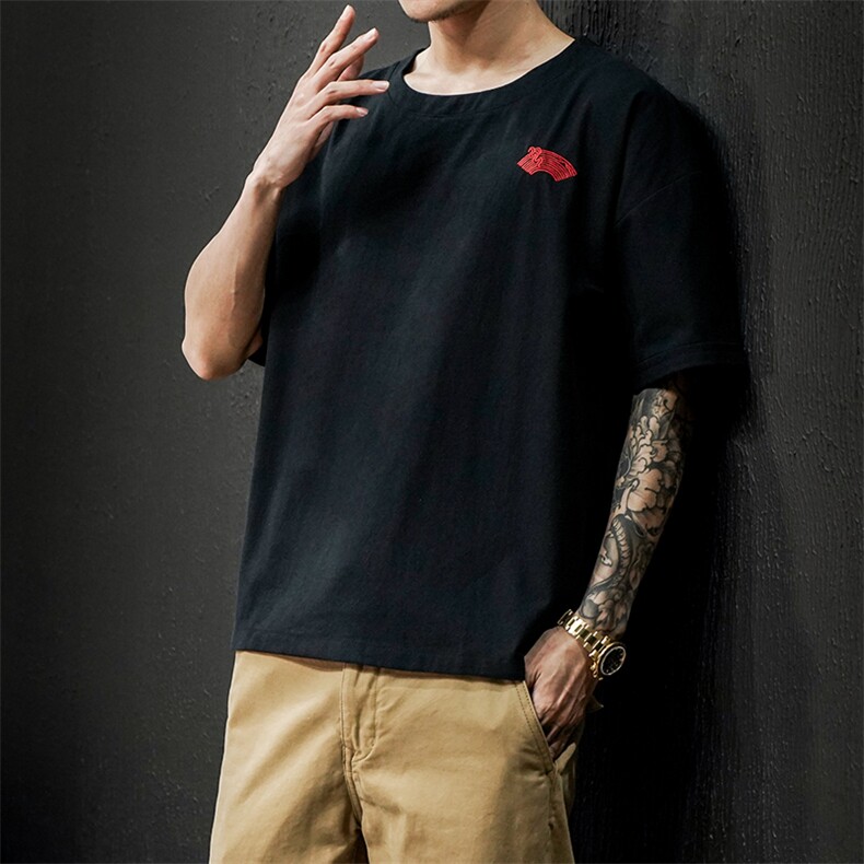 2021夏季新款日系风棉麻t恤男短袖五分袖夏季QT-6025T202-P25,男装T恤,星座311A