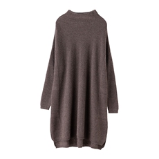 秋冬新款高领开叉纯山羊绒针织衫女士慵懒风毛衣针织长裙大码，女装羊绒衫，江帆羊绒