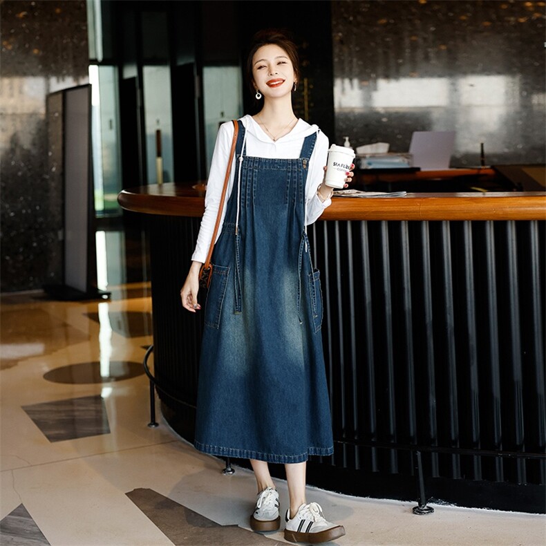 欧洲站高级牛仔裙连衣裙2025春新款减龄休闲宽松背带裙长裙女,女装连衣裙,秋水欣儿