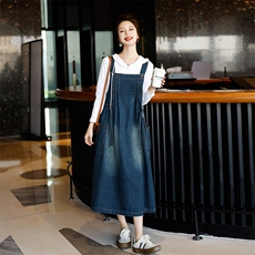 欧洲站高级牛仔裙连衣裙2025春新款减龄休闲宽松背带裙长裙女，女装连衣裙，秋水欣儿