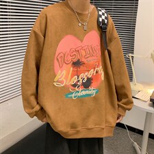 2025秋装发泡印花麂皮绒爱心情侣卫衣外套宽松上衣G1020P58男，女装短外套，电商A339